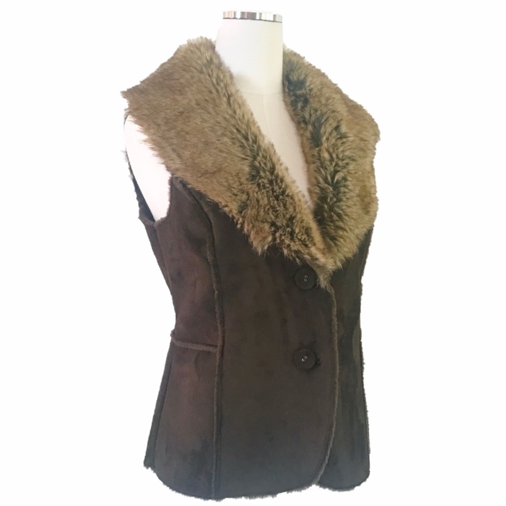 Tribal SZ S Faux Fur & Shearling Chocolate Brown Vest EUC